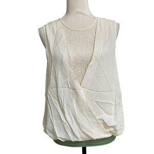 Chelsea & Walker Ivory Silk Lace Wrap Blouse 8 Sleeveless Asymmetrical NWT